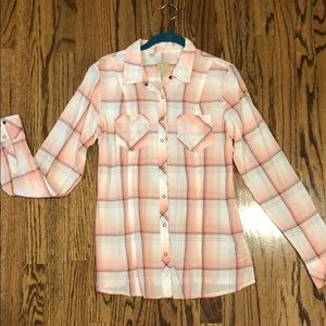 Guess, button down light shirt